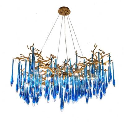 China Modern Post Modern Living Room Copper Branch 1000Mm Led Light Artistic Dining Room Crystal Luxury Blue Brass Chandelier for sale