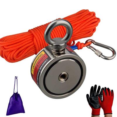 China Industrial Magnet Strong Double Sided Neodymium Fishing Magnet Set 120KG*2 20M Permanent Rope Earth Magnetic Holder Rare for sale