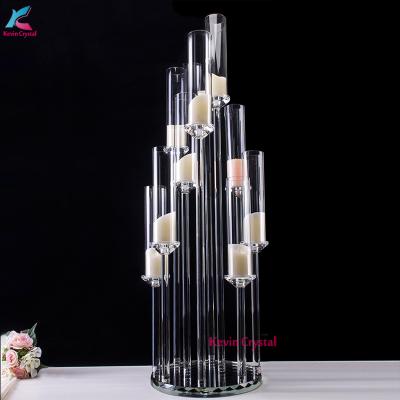 China Europe K-1174 Hot Selling Crystal Candelabra 10AM Tall Chandelier Wedding Centerpiece With Glass Tube Shade for sale