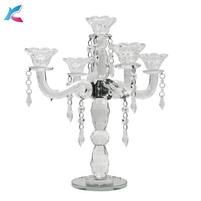 China Europe K-1180 5 armrs tall wedding centerpiece table candelabra floor standing crystal candlestick for sale