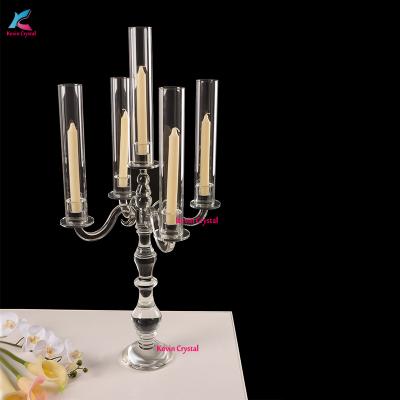 China Europe K-1155 factory sale crystal candelabra with glass tube shade to match decor for sale