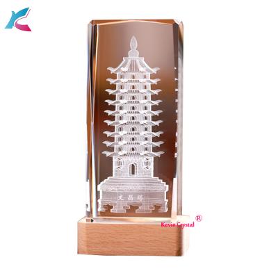 China China Hot Sale 3d Laser Crystal Rectangular With Wooden Base for sale