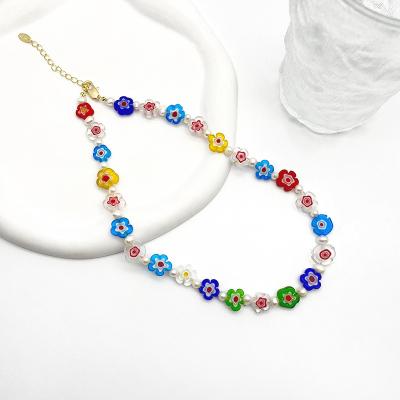 China Beautiful cute colorful freshwater style pearl plum flower girl seaside resort soft collarbone necklace for sale