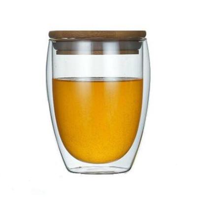 China Glass Sustainable Coffee Mugs Reusable Double Wall Glass Mug With Bamboo Lid For Tea Drinking 450ml for sale