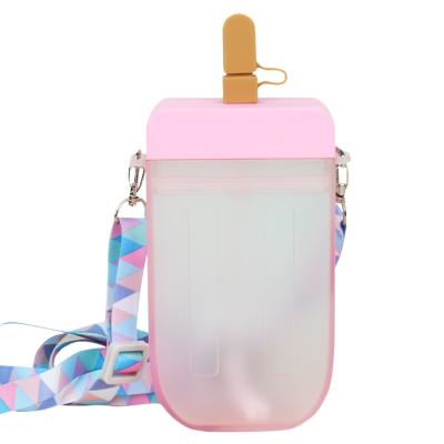 China HOT SALE 300ml Student Cute Portable Water Outdoor Cup Ice Popsicle Bottle Creative Plastic Water Bottle Viable Straw Cup Fashion Ice Cream for sale