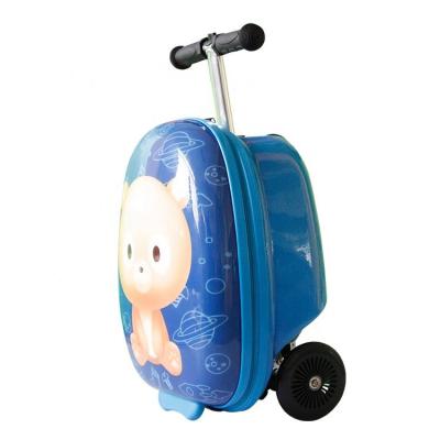 China Cartoon Customized Design 3D Printing Kids Travel Suitcase Airport Size Kids Scooter Luggage for sale