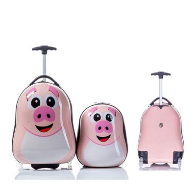 China Travel Bottom OEM ABS Customized Cute Pattern Cartoon Pig Kids Backpack Bag Kids Travel Luggage Set for sale