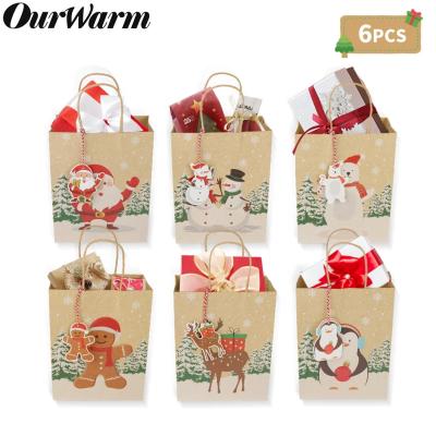 China Wholesale 6 Pcs Christmas Candy/Gift Bag Ourwarm Cheap Recycled Printed Christmas Gift Craft Packaging Paper Bag Kraft Bag Supplier for sale