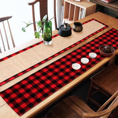 China Jacquard Ourwarm Amazon Hit Christmas Decoration Buffalo Plaid and Burlap Christmas Table Runner for sale