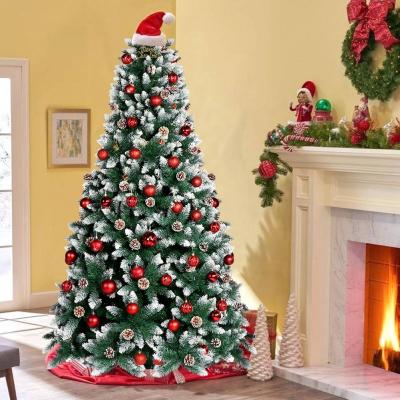 China OurWarm 7ft/210cm Christmas Indoor & Outdoor Decorations 1400 Pcs Arboles De Navidad Natale Flocked Christmas Tree With Branches Pine Cones For Xmas Party for sale