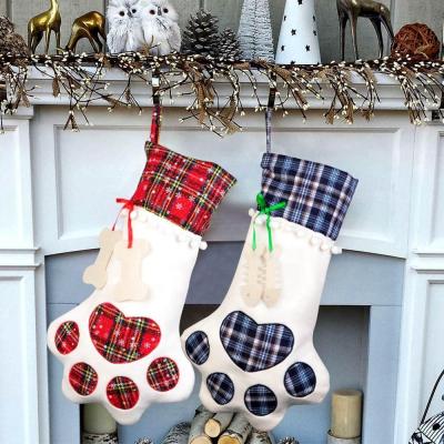 China Luxury Wholesale Custom Vintage Plain Sublimation Polyester Pet Cat Dog Paw Gift Decoration Christmas Stocking for sale