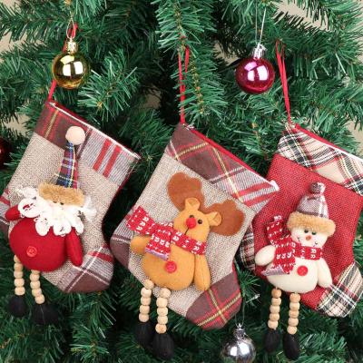 China Christmas Decor 2021 3D Santa Linen Pet Christmas Stocking Stitched Sublimation Deco Blank Christmas Stocking for sale