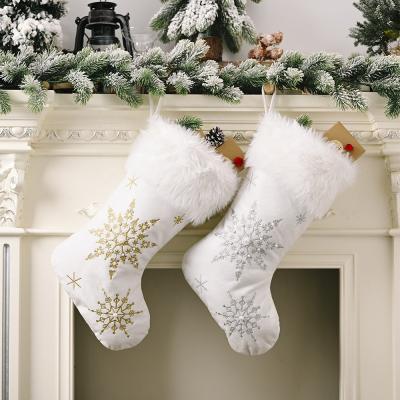 China Perfect for Gifts for Kids OurWarm High Quality Sequin Christmas Sock White Faux Fur Velvet Sublimation Christmas Stocking for sale