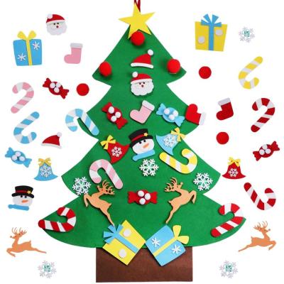 China Ourwarm Christmas Decoration DIY Gifts Felt Christmas Wall Tree With Ornament Set For Kids for sale