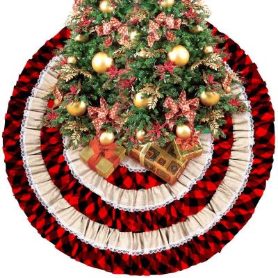 China OurWarm Imitation Cotton & Imitation Burlap Blanket Buffalo Plaid Ruffle Christmas Tree Skirt Mat For New Year Home Decorations for sale