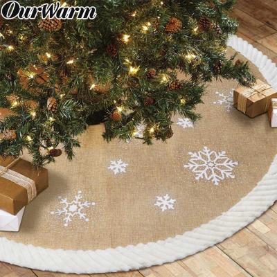 China OurWarm 122cm Christmas Decoration Home Decor Snowflake Tree Canvas Skirt With Glitter for sale