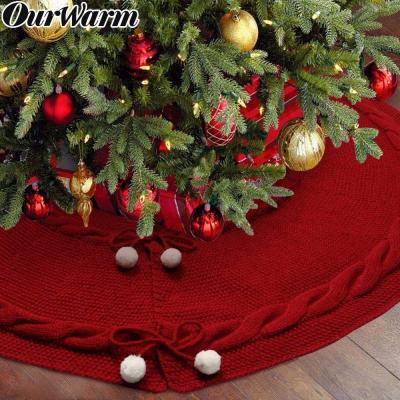 China OurWarm Christmas Tree Decorations Xmas Decoration Large 48 Inch Red Knitted Christmas Tree Skirt For New Year Decoration for sale