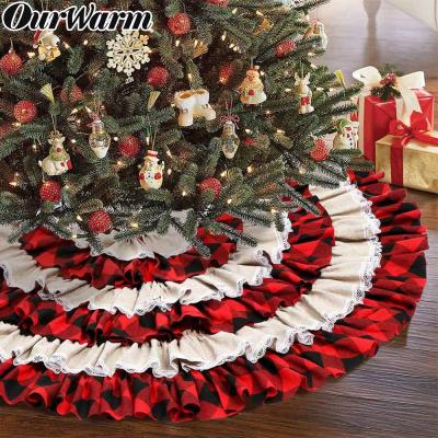 China OurWarm Christmas Holiday Decorations Christmas Decoration 48 Inch Red Black Buffalo Plaid Tree Skirt With 6 Layers Ruffles for sale