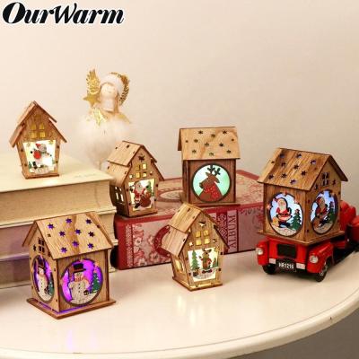 China Christmas Tree Decoration Ourwarm Christmas Decoration Led Light DIY Wooden House Hanging Ornaments for sale