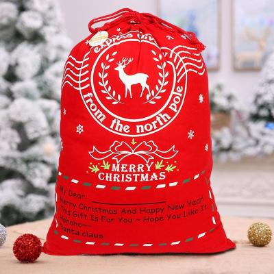 China White and Red Christmas Santa Canvas Gift Bags Wholesale Cotton Large with Drawstrings for sale