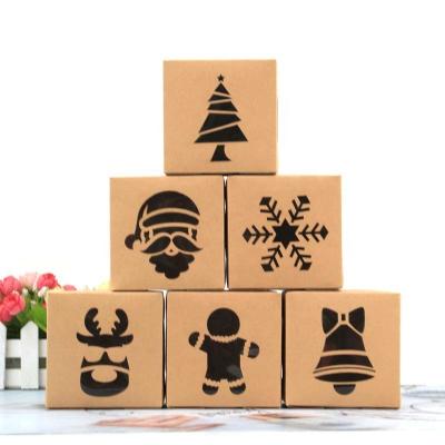 China Paper Christmas Party Packing PVC Window Cookie Cake Candy Box Brown Paper Christmas for sale