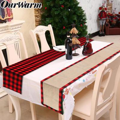 China Jacquard Ourwarm Amazon Hit Christmas Decoration Buffalo Plaid and Burlap Christmas Table Runner for sale