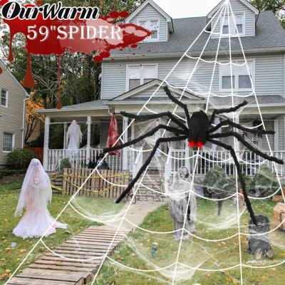 China OurWarm Verfied Halloween Decorations Yard Halloween Decorations Outdoor Giant Plush Spider Decoration With Web for sale