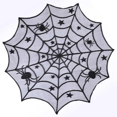 China Europe Ourwarm Black Spider Web Lace Up 40 Inch Around Halloween Table Cloth For Halloween Party Decoration for sale