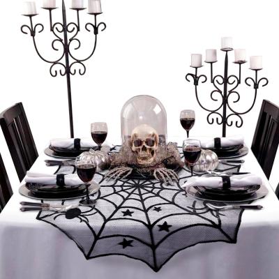 China Europe Ourwarm Horror Halloween Party Decoration Black Lace Spider Web Table Covers 100cm Tablecloth for sale