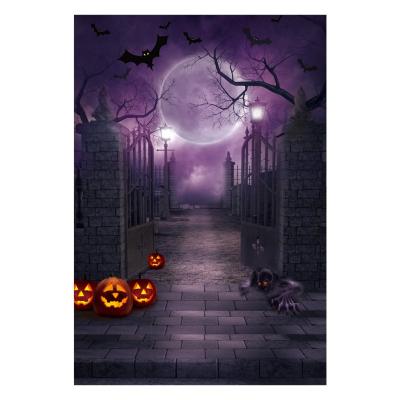 China Halloween Party Theme Night Magical Halloween Party Purple Moon Pumpkin Lantern Background Bannner Backdrop For Take Pictures Home Party for sale