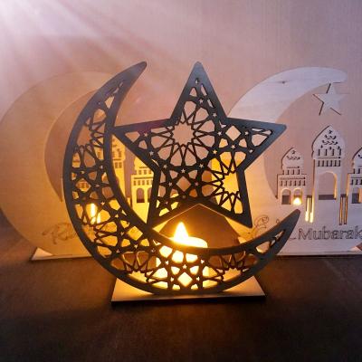 China OurWarm Decoration 15*15*1cm Ramadan Wooden Eid Mubarak Decoration Ramadan Craft Moon Star For Eid Eid Mubarak Decorations for sale