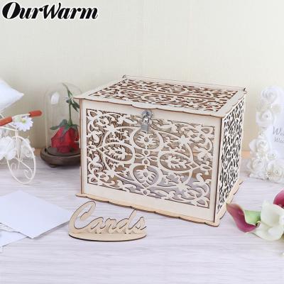 China OurWarm Wedding Decoration DIY Wooden Wedding Card Box Wooden Box with Lock for Vintage Rustic Wedding Party for sale