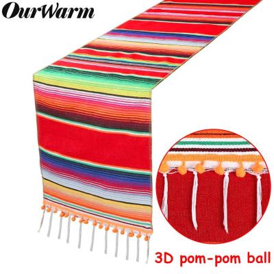 China OurWarm Stripe Wedding Party Decoration 35x213cm Rainbow Cotton Stripe Mexican Serape Table Runner for sale