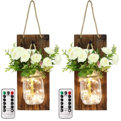 China With OurWarm Remote Control 2pcs LED Custom Battery Adornments Fairy Remote Candle Holders Paneled Mason Jar Decor Wall Lights for sale