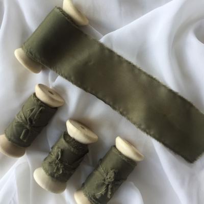 China Hand Knitting Dyed Army Green Silk Crepe Silk Ribbon Made For Gift Wrapping for sale