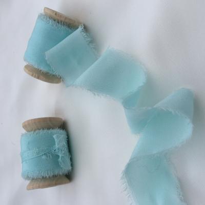 China Factory direct 100%silk 2.5cm pure blue luxury silk sky ribbon crepe for sale