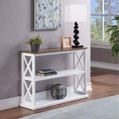 China (Others) WISDOM Adjustable 2 Layer Double Shelf Table Crisscross On Each Long Side Entry Table Wood White Console With Storage for sale