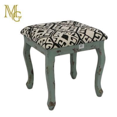 China No seat wood bar stool covered with antique fabric for sale