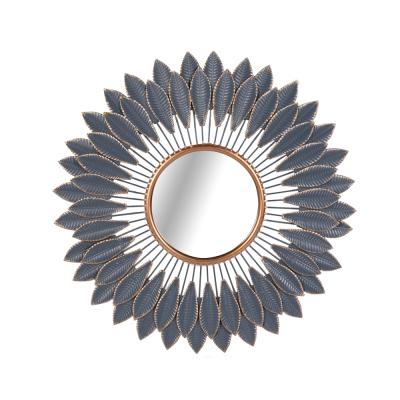 China Wall Art Mirror Framed Decorative Wall Art Mirror Large Salon Beauty Leaves Sun Flower Flower Shape Metal Hanging Sliver BSCI for sale