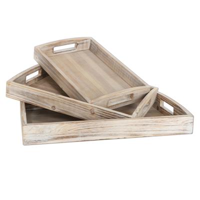 China Home Decoration Three Kings S/3 Wash High Quality White Wood Vintage Rectangle Serving Tray With Handle Handmade Wooden Tray for sale