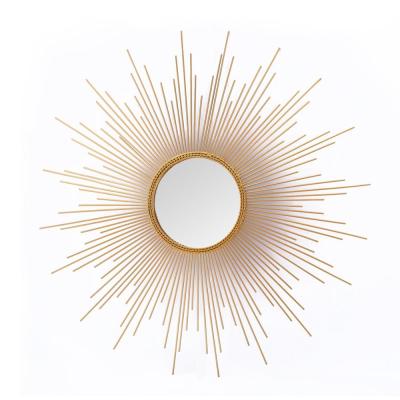 China Eco-Friendly Gold Round Decorative Antique Metal Sun Hanging Mirror Sun Shaped Wall Mirror for sale