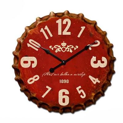 China Retro Large 3D Home Decor Quartz Analog Antique Red Oversized Living Room Vintage Three Kings Style Simple Face Number Capsule Metal Capsule Wall Clock for sale