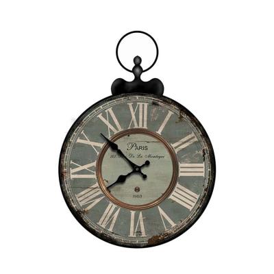 China Antique Style Roman Numeral Wall Clock in the shape of a vintage stopwatch quartz analog wall decoration living room wooden and metal round needle for sale