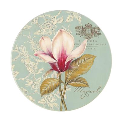 China Sustainable Wooden Vintage Round Green Flower Pattern Coasters for sale