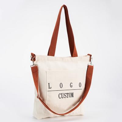 China Large Durable High Quality Custom Design Women Canvas Tote Handbag Casual Style Empty Work Cross - Body Shoulder Bag With Zipper for sale