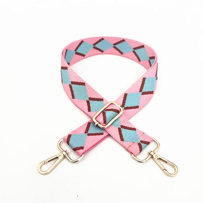 China Fashion 3.8cm Width Diamond Pattern Color Stripe Ribbon Ladies Bag Accessories Adjustable Shoulder Wide Strap for sale