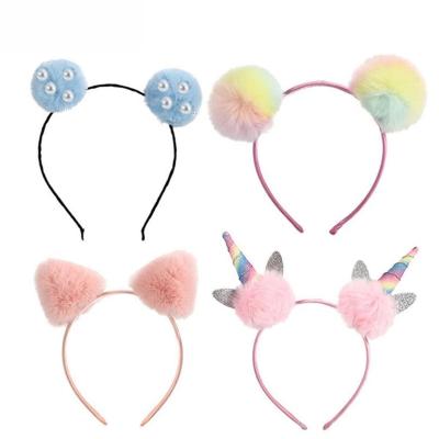 China 2020 fashion cute adult temperament headband cat ear plush pompom soft headwear girl headband for sale