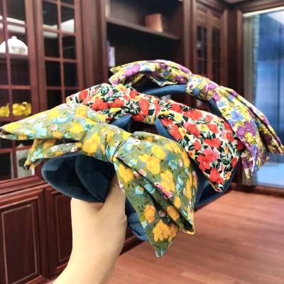 China 2021 new fashion flower headband women denim wide knot elastic hairband headbands for hair accessories for sale