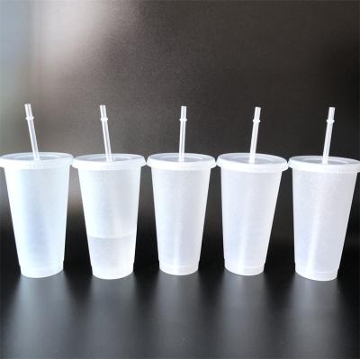 China Sustainable Custom High Quality Reusable 24oz White Glitter Plastic Cup With Lid And Straw for sale