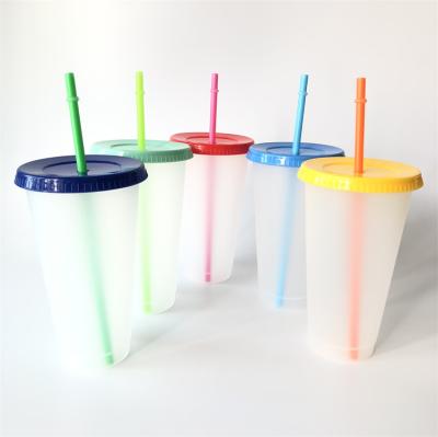 China Sustainable Custom Eco Friendly Reusable 24oz Clear White Plastic Cup With Colorful Lids And Straws for sale